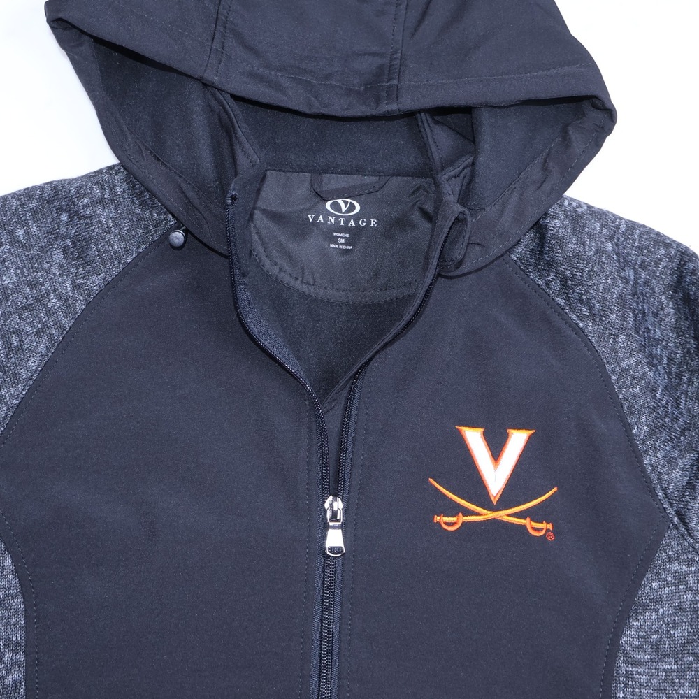 Vantage Womens‎ UVA Cavaliers Full Zip Hoodie Black Heathered Gray Small